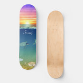Skateboard Lever de soleil, tortue de mer et coquillages (Recto)
