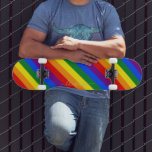 Skateboard LGBT Gay pride Rainbow Stripes drapeau coloré LGBT<br><div class="desc">Belle, vibrante, LGBT gay pride couleurs arc-en-ciel couleurs, bandes géométriques colorées motif, personnalisées, personnalisées, élégant faux script / typographie / police, moderne, cool, élégant, la meilleure qualité de la compétition d'érable hard-rock en forme de skateboard deck. Pour customiser, il suffit de taper votre nom / monogramme / initiales. Pendant que...</div>