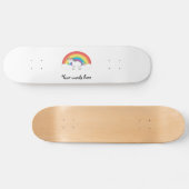 Skateboard Licorne blanche sur l'arc-en-ciel et les nuages (Horz)