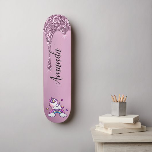 Skateboard licorne de parties scintillant rose (Art mural)