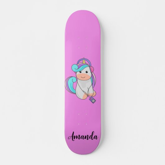Skateboard licorne rose (Devant)