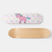 Skateboard Licorne rose avec les étoiles blanches (Horz)