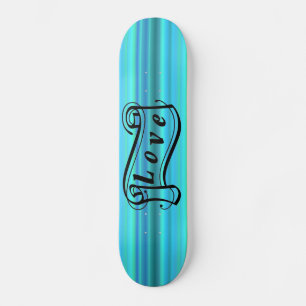 Skateboard Liebe Schriftrolle auf blau grün streifen
