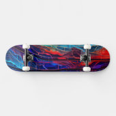 Skateboard Lignes connectées complexes en rouge et bleu (Horz)