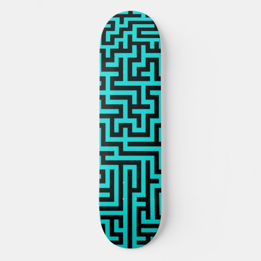 Skateboard Lignes de labyrinthe noir turquoise (Recto)