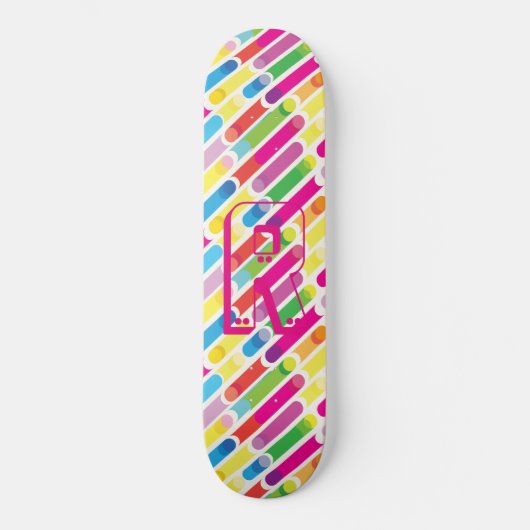 Skateboard Lignes diagonales art d'arc-en-ciel de monogramme (Recto)