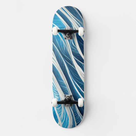 Skateboard Lignes fluides blanches et bleues avec texture (Recto)