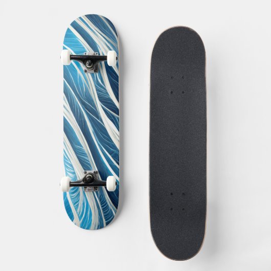 Skateboard Lignes fluides blanches et bleues avec texture (Recto)