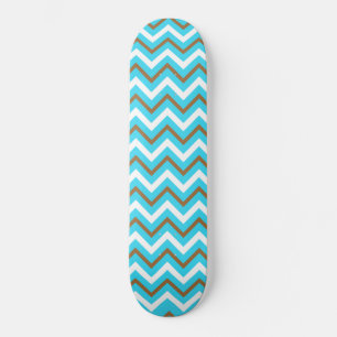 Skateboard Lignes géométriques bleues marron blanches en zig