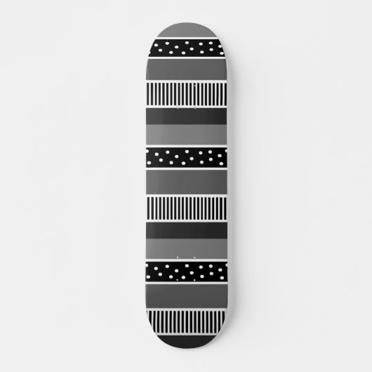 Skateboard Lignes noires et blanches et Pointe Polka Abstrait (Devant)