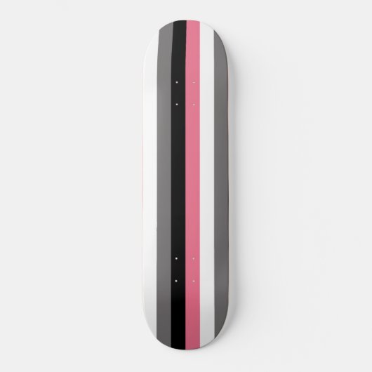 Skateboard Lignes verticales rose blanc gris noir rayures (Recto)
