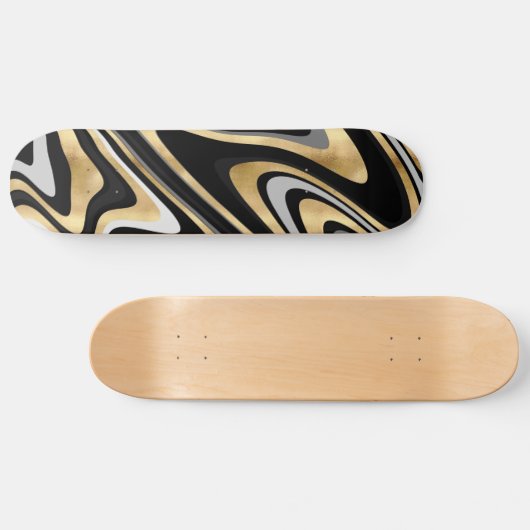 Skateboard Lignes Wavy Or Noir Rétro Design moderne (Horz)