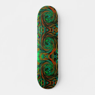 Skateboard Lime Green et Orange Abstrait Retro Twirl
