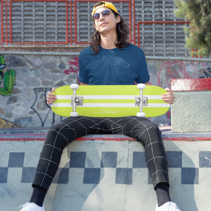 Skateboard Lime Green White Racing Stripes Cool Monogrammé