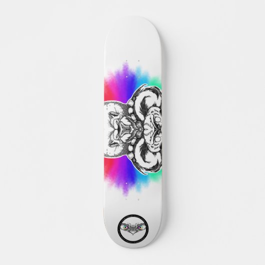 Skateboard Lion rainbow Black and white line art animal (Devant)