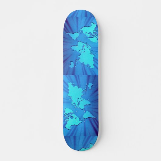 Skateboard Lit graphique bleu de carte du monde (Devant)