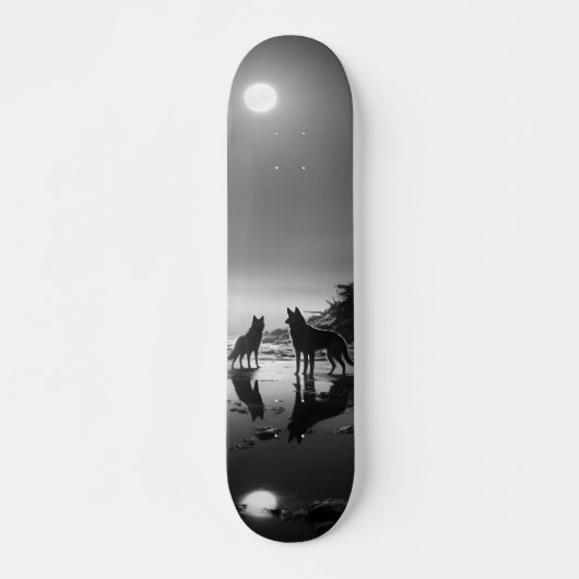 Skateboard Lobos salvajes a media noche con luna (Devant)