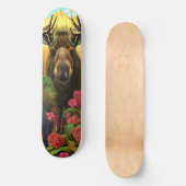 Skateboard L'orignal dans les bois avec des fleurs AI Art (Recto)