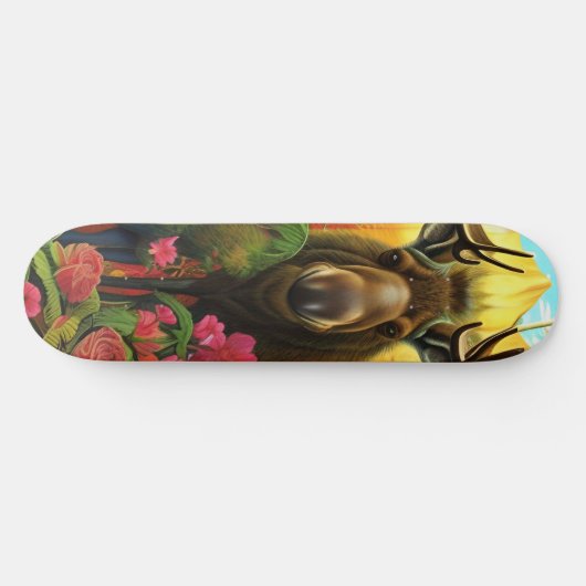 Skateboard L'orignal dans les bois avec des fleurs AI Art (Horz)