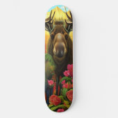 Skateboard L'orignal dans les bois avec des fleurs AI Art (Recto)