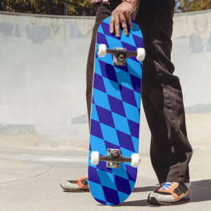 Skateboard Losanges et Damier Bleu Clair et Foncé Harlequin