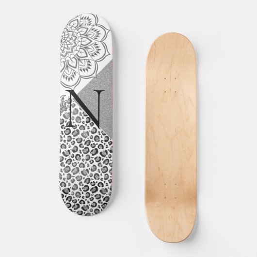 Skateboard Lotus Mandala Leopard Silver Parties scintillant M (Recto)