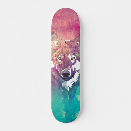 Skateboard Loup abstrait artistique d'aquarelle rose de (Devant)
