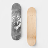 Skateboard Loup abstrait noir blanc d'aquarelle (Recto)