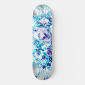 Skateboard Loup blanc Dreamcatcher bleu violet Floral (Recto)