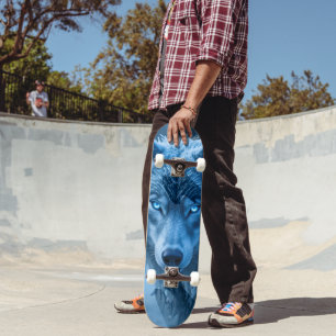 Skateboard Loup Cool Avec Des Yeux Bleus Lumineux