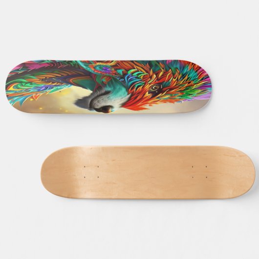 Skateboard Loup dans un masque de plume, conception Art numér (Horz)