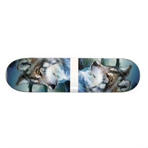 Skateboard loup de pleine lune de clair de lune de forêt de