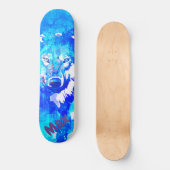Skateboard Loup d'eau blanc bleu turquoise moderne (Recto)