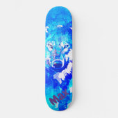 Skateboard Loup d'eau blanc bleu turquoise moderne (Recto)