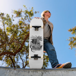 Skateboard Loup et corbeau avec crâne