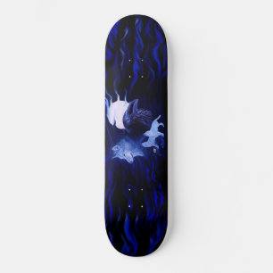 Skateboard Loup et corbeau avec pleine lune