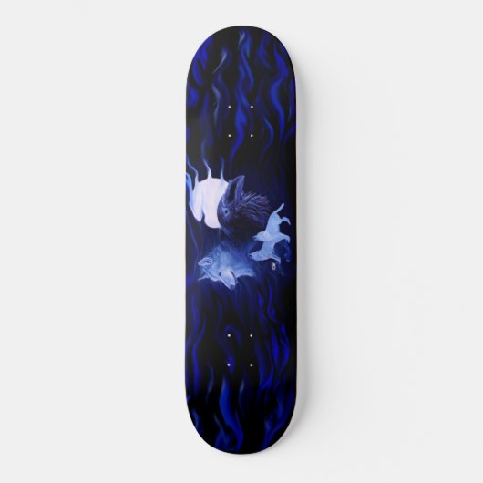Skateboard Loup et corbeau avec pleine lune (Recto)
