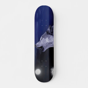Skateboard Loup hurlant à la lune dans la mer