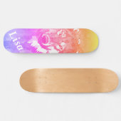 Skateboard Loup jaune violet orange abstrait d'aquarelle (Horz)