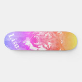 Skateboard Loup jaune violet orange abstrait d'aquarelle (Horz)