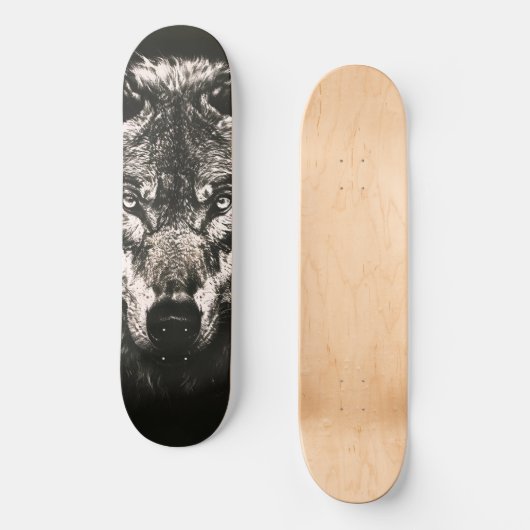 Skateboard Loup sauvage monochrome majestueux (Recto)