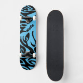 Skateboard Loup tribal Abstrait bleu et noir avec nom Skat (Recto)