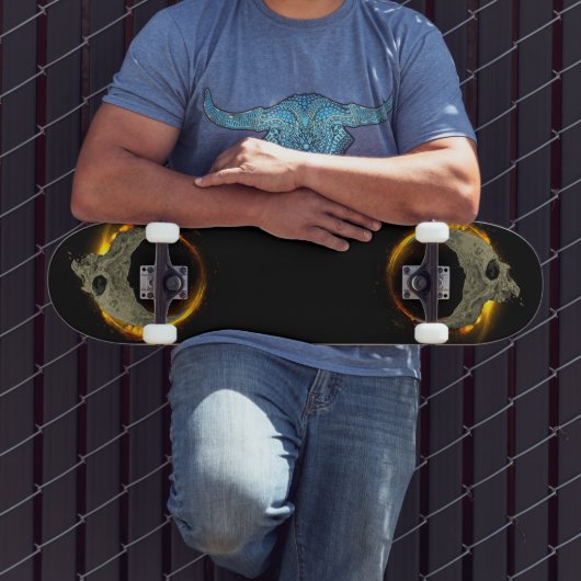 Skateboard Lune rétro mort brûlant le crâne en feu (Extérieur 3)