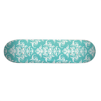 Skateboard Lustre chic girly vintage de motif bleu de damassé