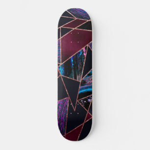 Skateboard Luxueux Rose en marbre blanc doré en marbre géom