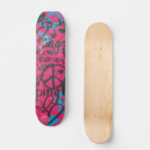Skateboard Magenta-Aqua de damassé, graffiti (Recto)