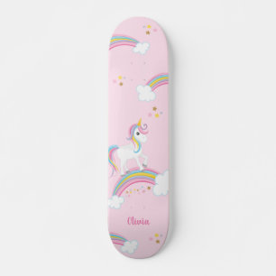 Skateboard Magique Arc-en-ciel Unicorn rose Personnalisé