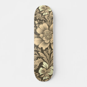 Skateboard Magnifique motif floral sépia vintage