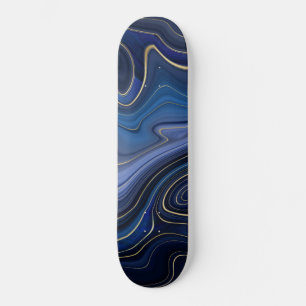 Skateboard Malachite Bleue Accents Dorés Luxe Chic Pierre Pré