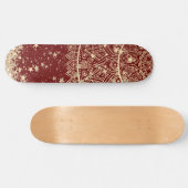Skateboard Mandala enchanteur avec étoiles d'or sur rouge (Horz)